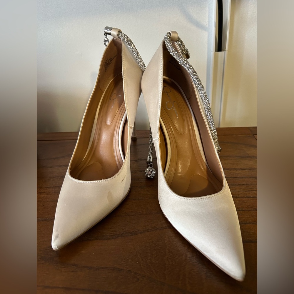 White satin stilettos